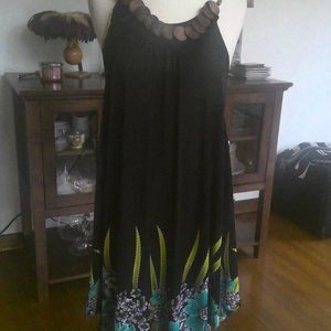 BLUE I BLACK HANDKERCHIEF STYLE DRESS WITH WOODEN BEADED STRAPS-1